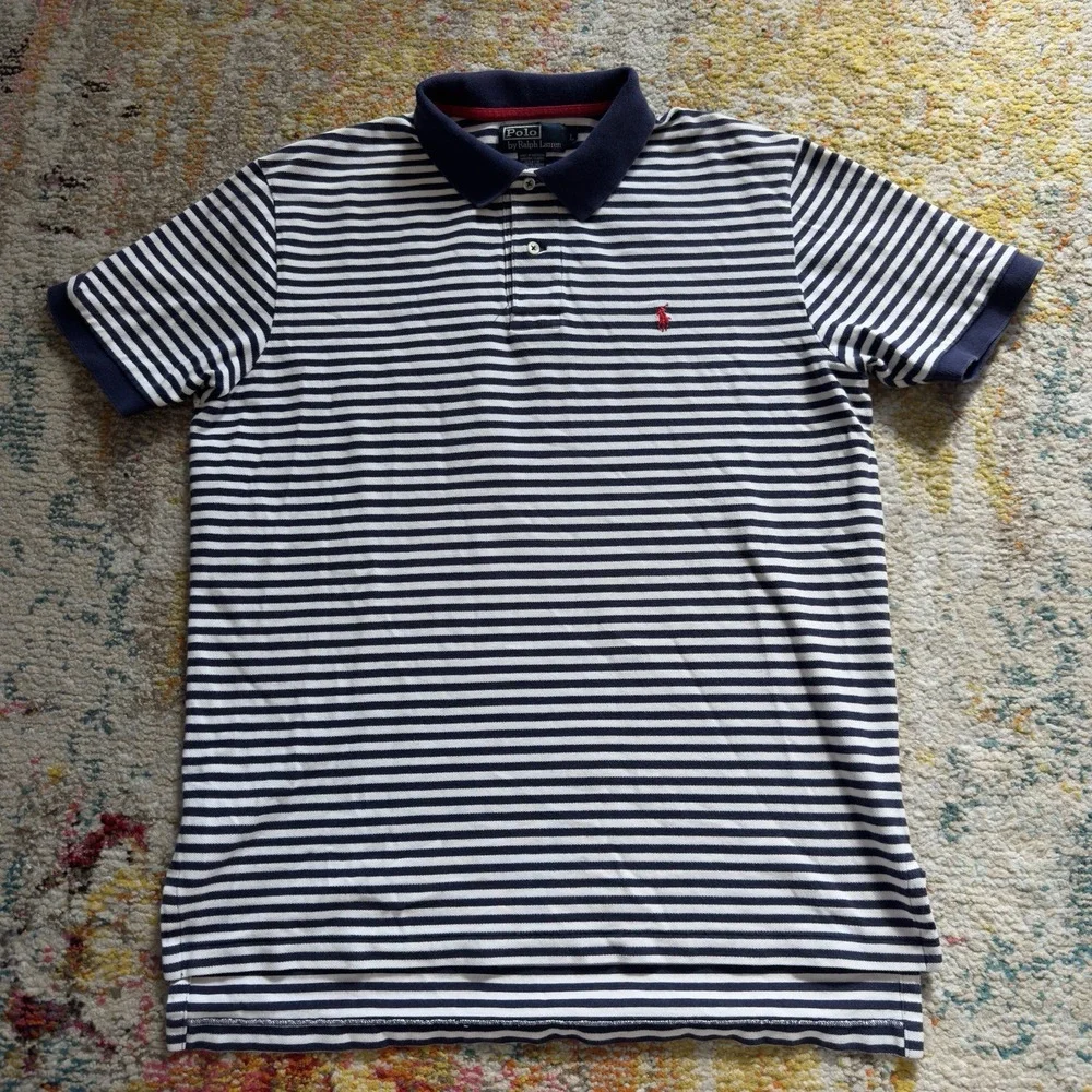 Vintage Y2K Polo Ralph Lauren Striped Polo Shirt Navy White Size L